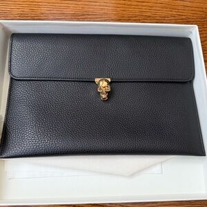 Alexander McQueen Black Leather Skull Envelope- Gold Accent